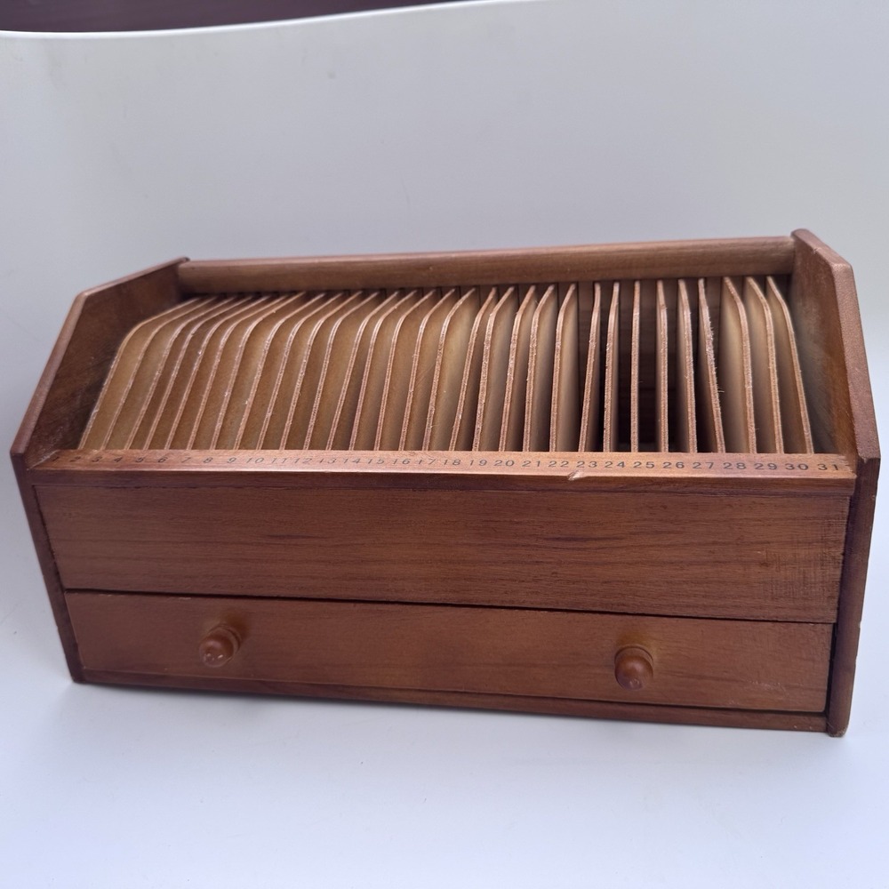 VTG 60s Organizer Wooden Monthly Days 1 To 31 Drawer Office Mail Bills Seeds